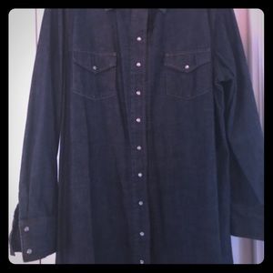 Denim snap front knee length shirt dress. XL